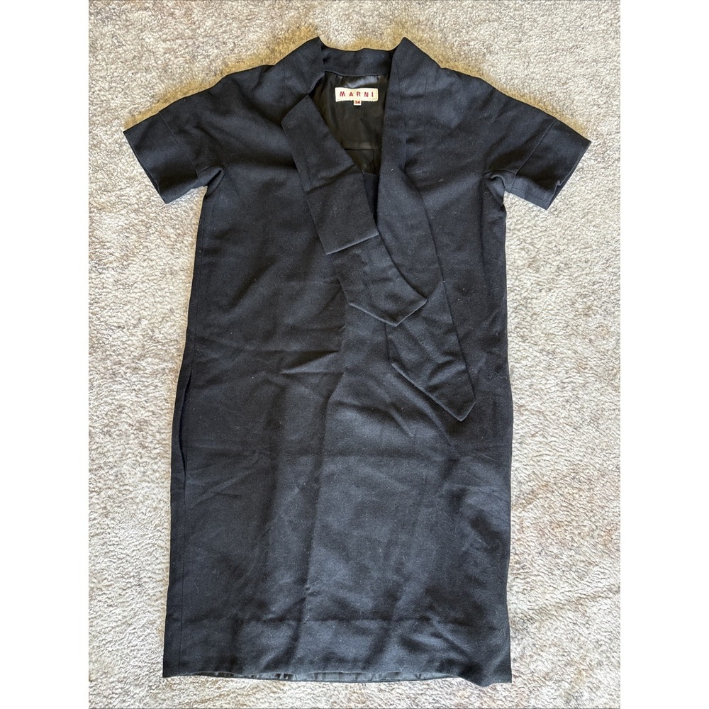 Marni Black Dress Wool Blend Pockets Size 38 Minimalist